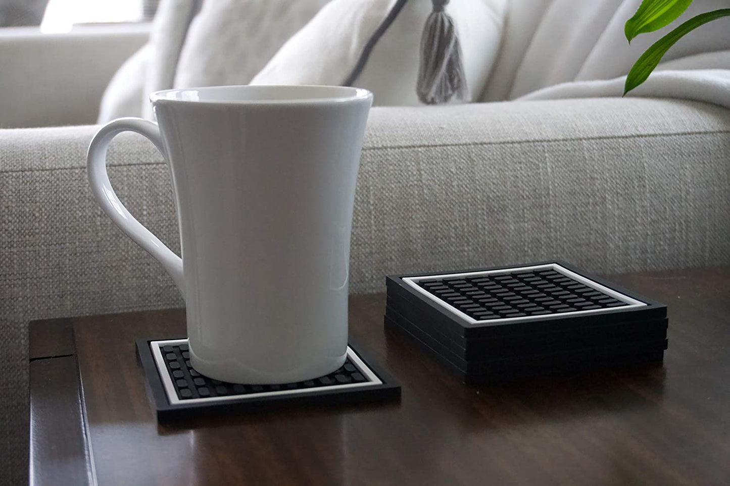 Bar Mat Coasters | 6 Piece Coaster Set | Square Absorbent Coasters for Drinks | Stylish Design Great for Home Decor or Bars