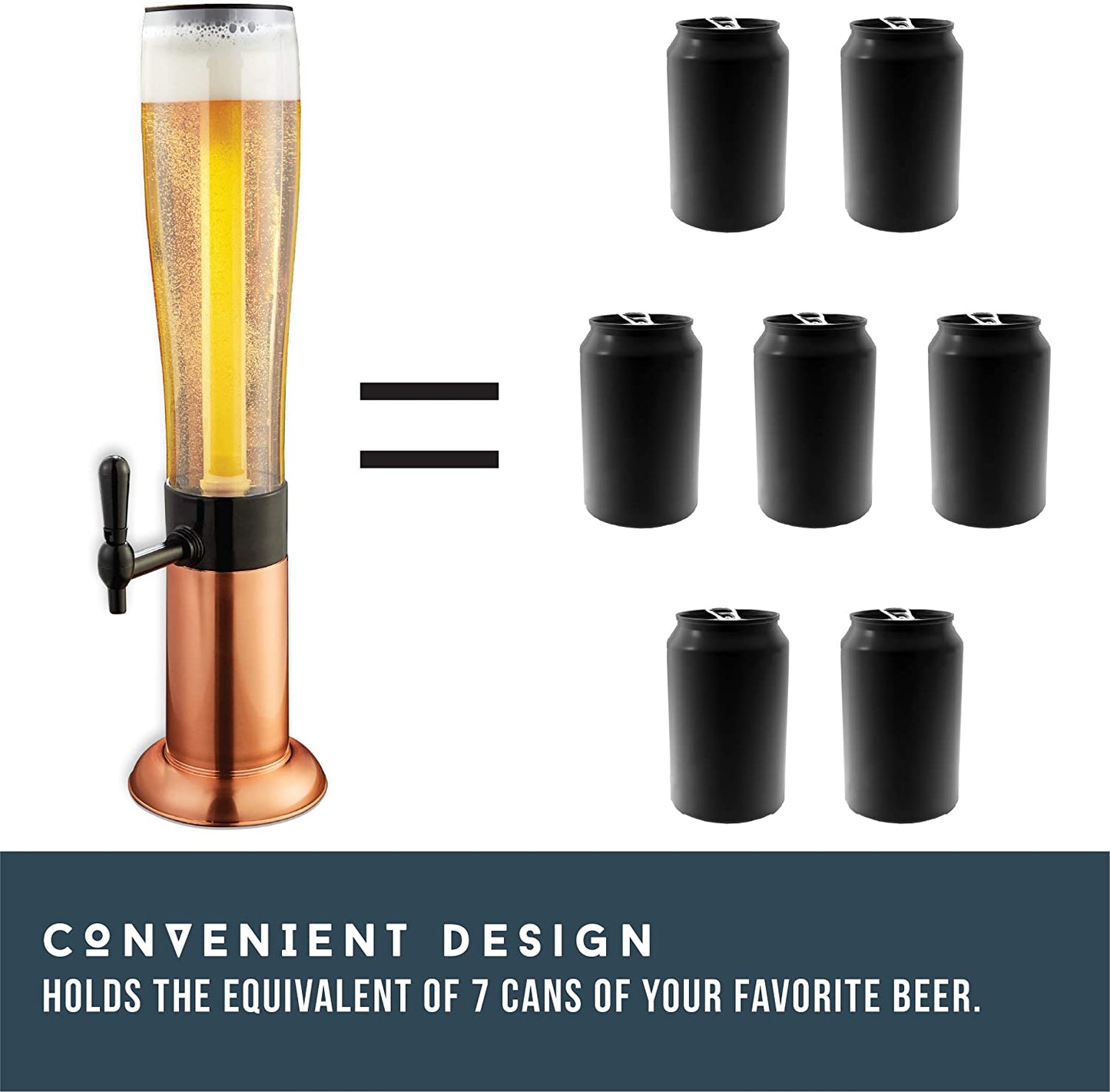 Beer Tower Drink Dispenser with Pro-Pour Tap and Freeze Tube to Keep Beverages Ice Cold, Perfect for Parties and Gameday, Home Bar Accessories, 2.75 Qt./2.6 L, Copper Finish, Holiday Gift