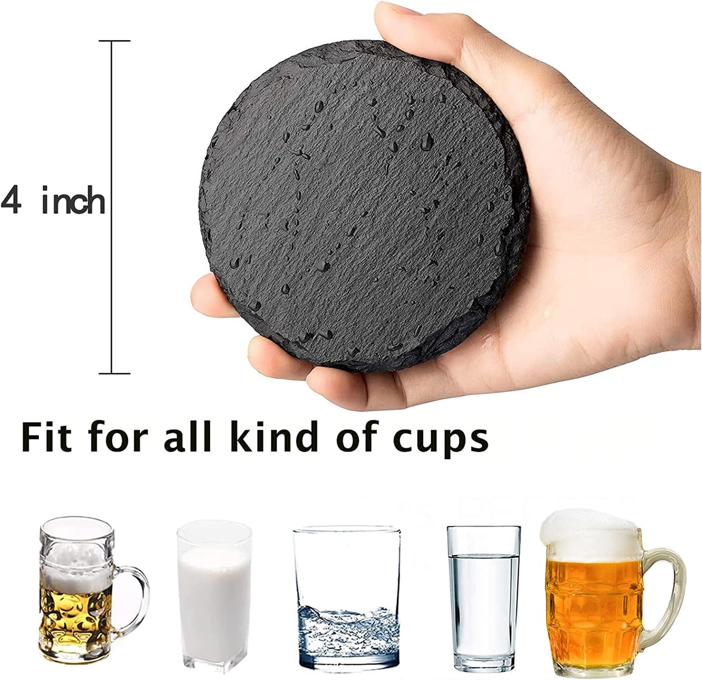 Slate Coasters, 4 Inch 12 Pieces round Black Stone Coasters with Anti-Scratch Backing for Bar, Kitchen Home Decor, Table, Cup, DIY, Housewarming Gift