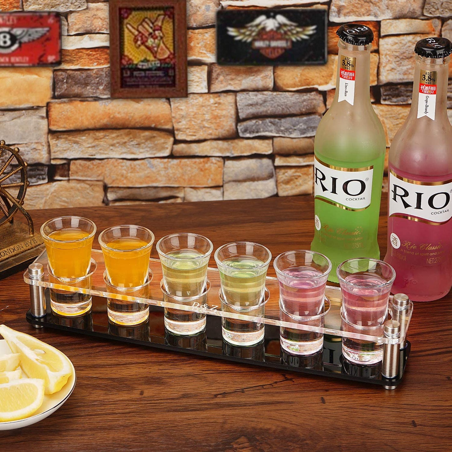 Shot Glass Holder with 6 Heavy-Base Shooter Glasses, Assembled Acrylic Server for Restaurant, Bar, Family Gathering, 1 Oz ( 30 Ml ) Tasting Glass for Tequila, Vodka, Whiskey, Beer, Wine, Soju