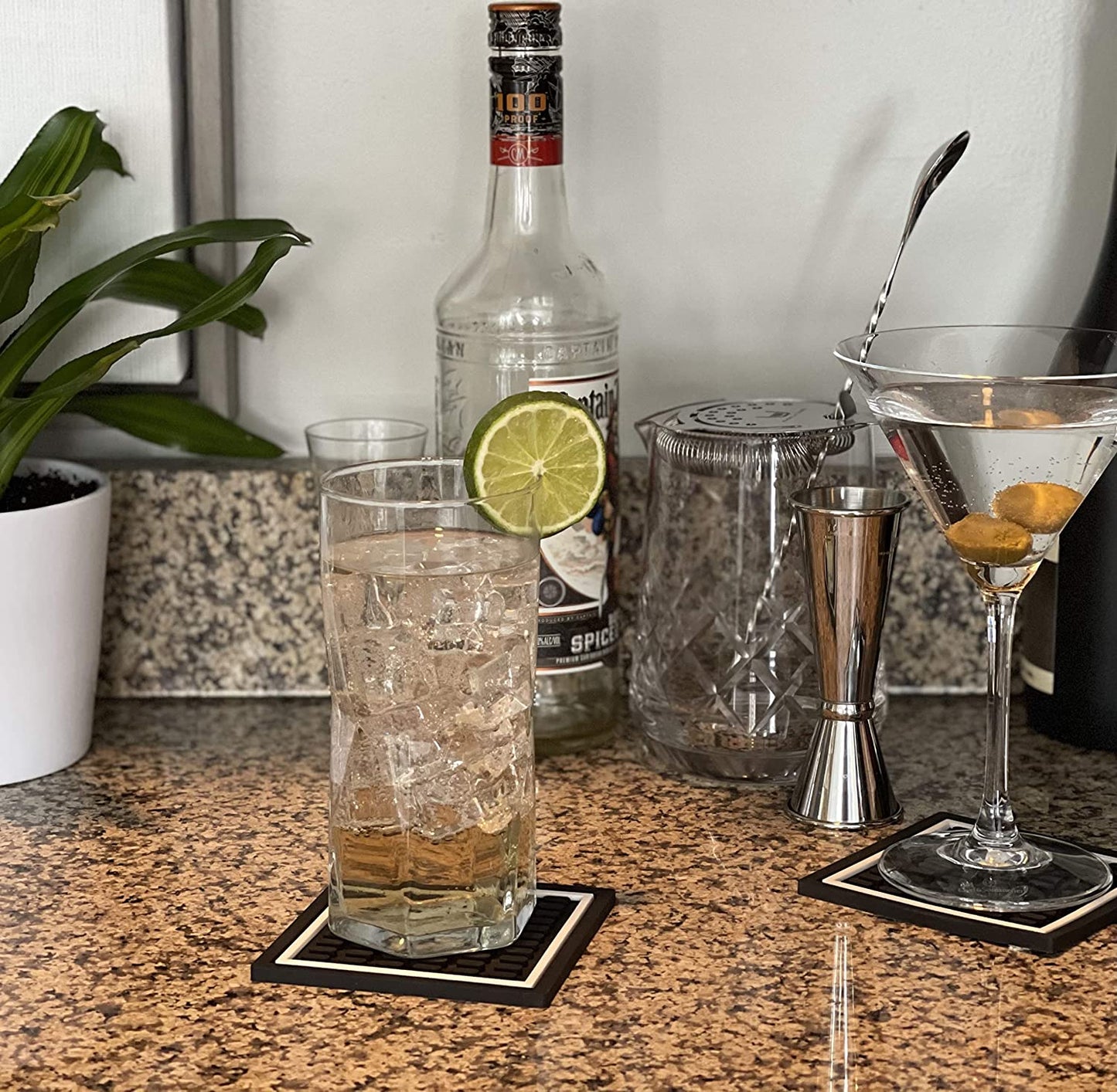 Bar Mat Coasters | 6 Piece Coaster Set | Square Absorbent Coasters for Drinks | Stylish Design Great for Home Decor or Bars