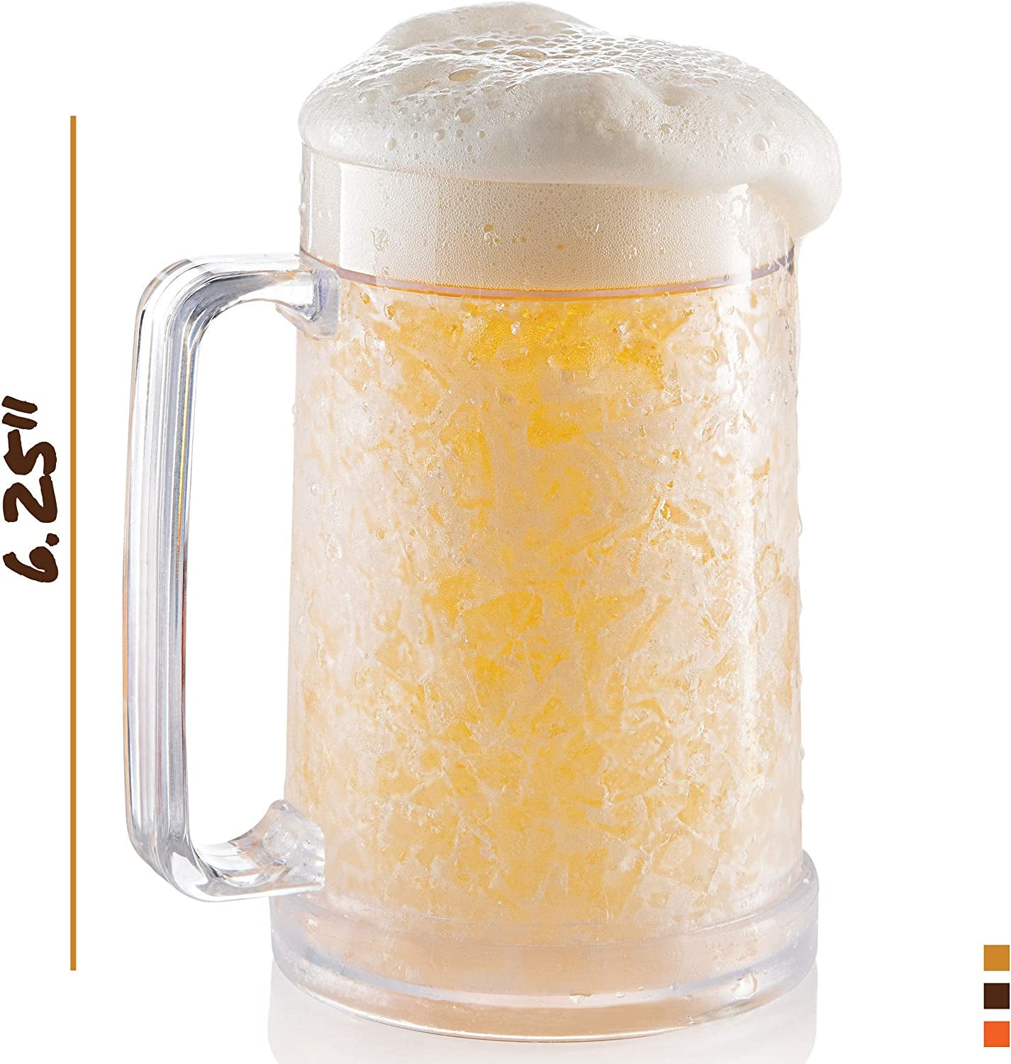 Freezer Beer Mugs, Double Wall, Insulated Gel Plastic Pint Freezable Glasses, 16 Oz, Clear 2 Pack , Chiller Frosty Cup, Frozen Ice Freezer Mug, Freezer Cups