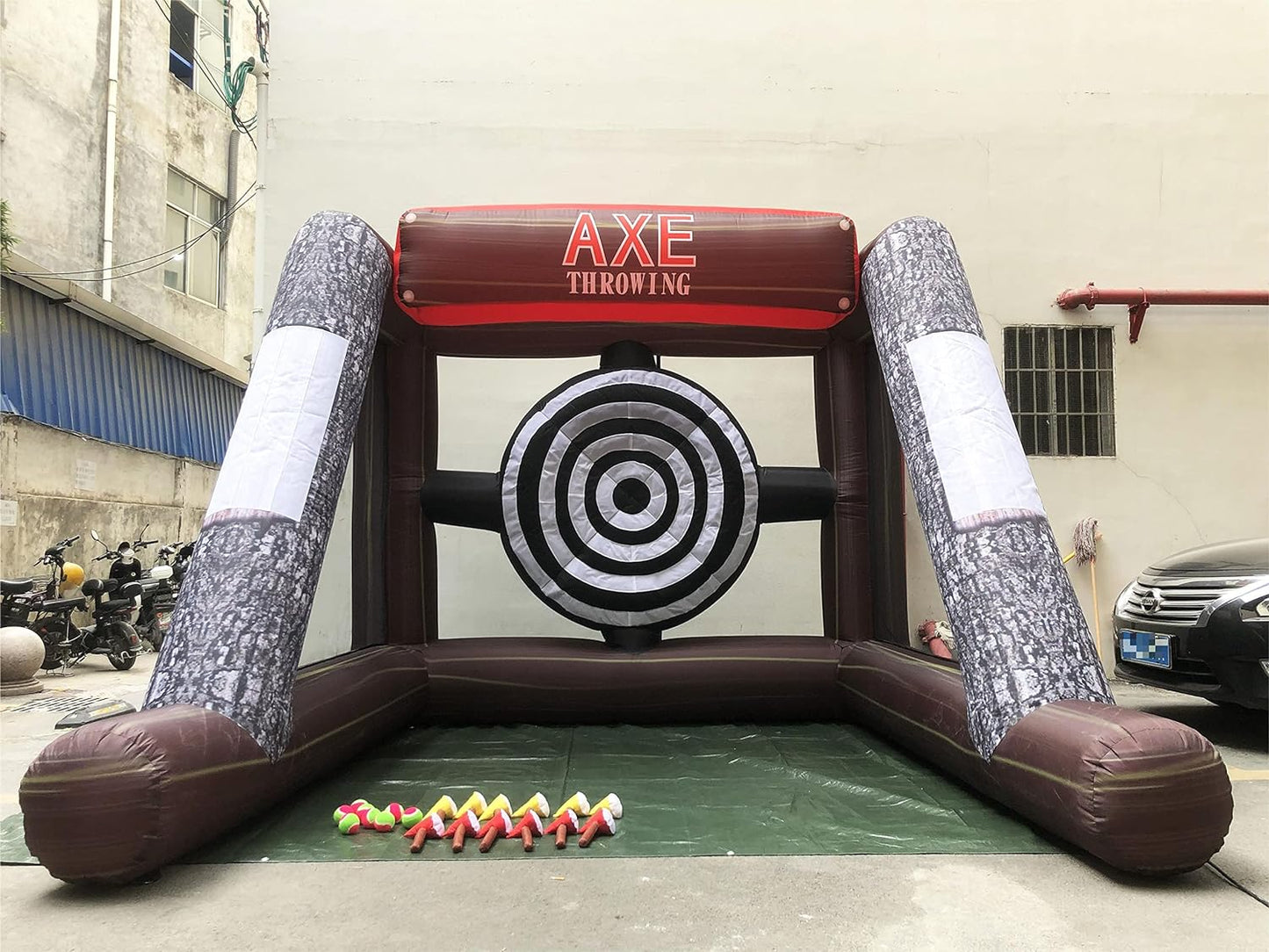 Inflatable Axe Throwing Game + Inflatable Ball Toss Target Dart Board for Backyard/Birthday/School/Team/Party Events