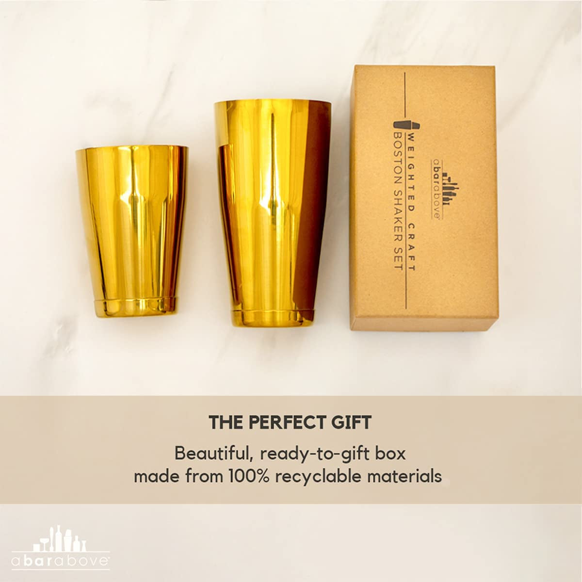 W/W Gold Boston Shakers: Two-Piece Professional Cocktail Shakers Weighted 28Oz Martini Drink - Gold Finish - Made from Stainless Steel 304