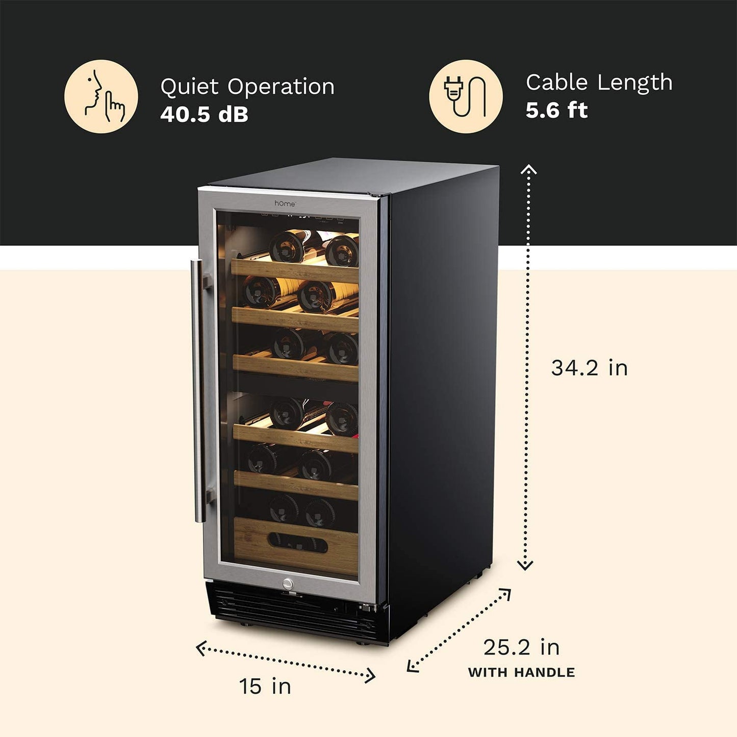 25 Bottles High-End Wine Cooler - Standalone Dual-Zone Mini Fridge and Chiller for Wines with Temperature Control Panel, Stainless Steel Reversible Door Swing and Removable Wood Shelves