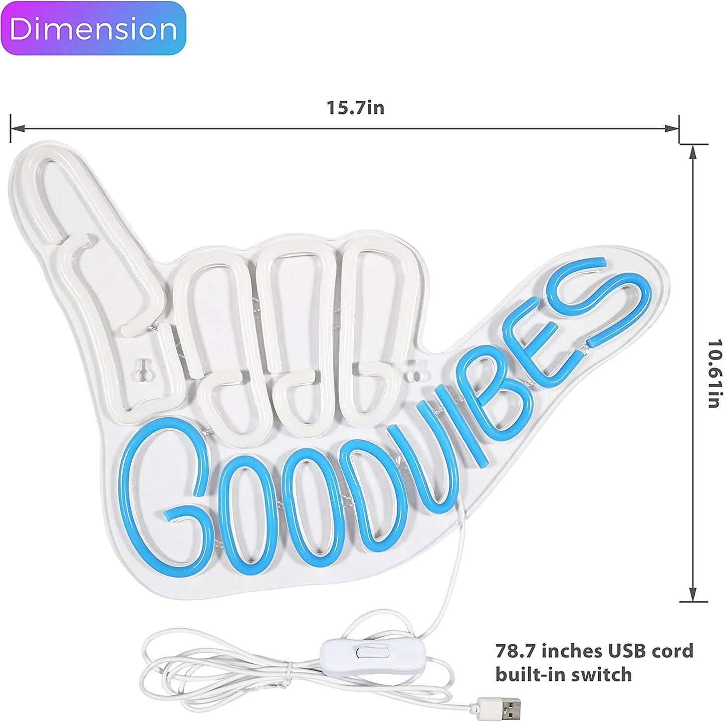 Good Vibes Neon Sign Light for Wall Décor Good Vibes Only Hand Neon Signs Bedroom Game Room Light up LED Wall Sign Cool Things for Teen Room Sign Gamer Gift Party Holiday (2 - Good Vibes - Blue)