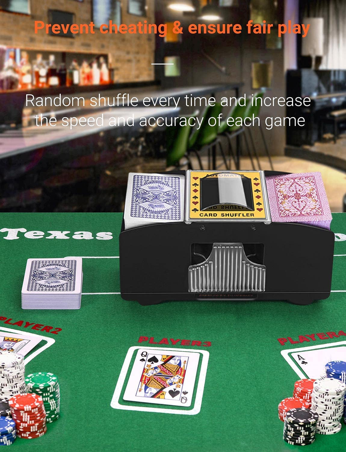 Automatic Poker Card Shuffler 1-2 Decks Battery Operated Electric Poker Shuffler Card Shuffler for Porker Home Card Games Tables, Rummy Blackjack