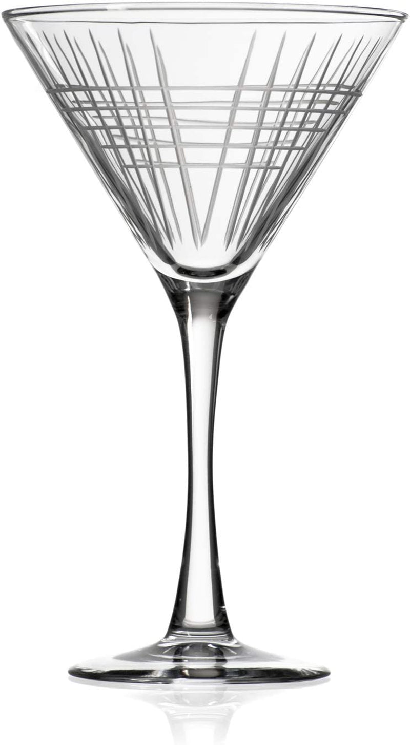 Matchstick Martini Glass - Set of 2 Stemmed 10 Ounce Martini Glasses - Lead-Free Glass - Diamond-Wheel Engraved Cocktail Glasses - Made in the USA