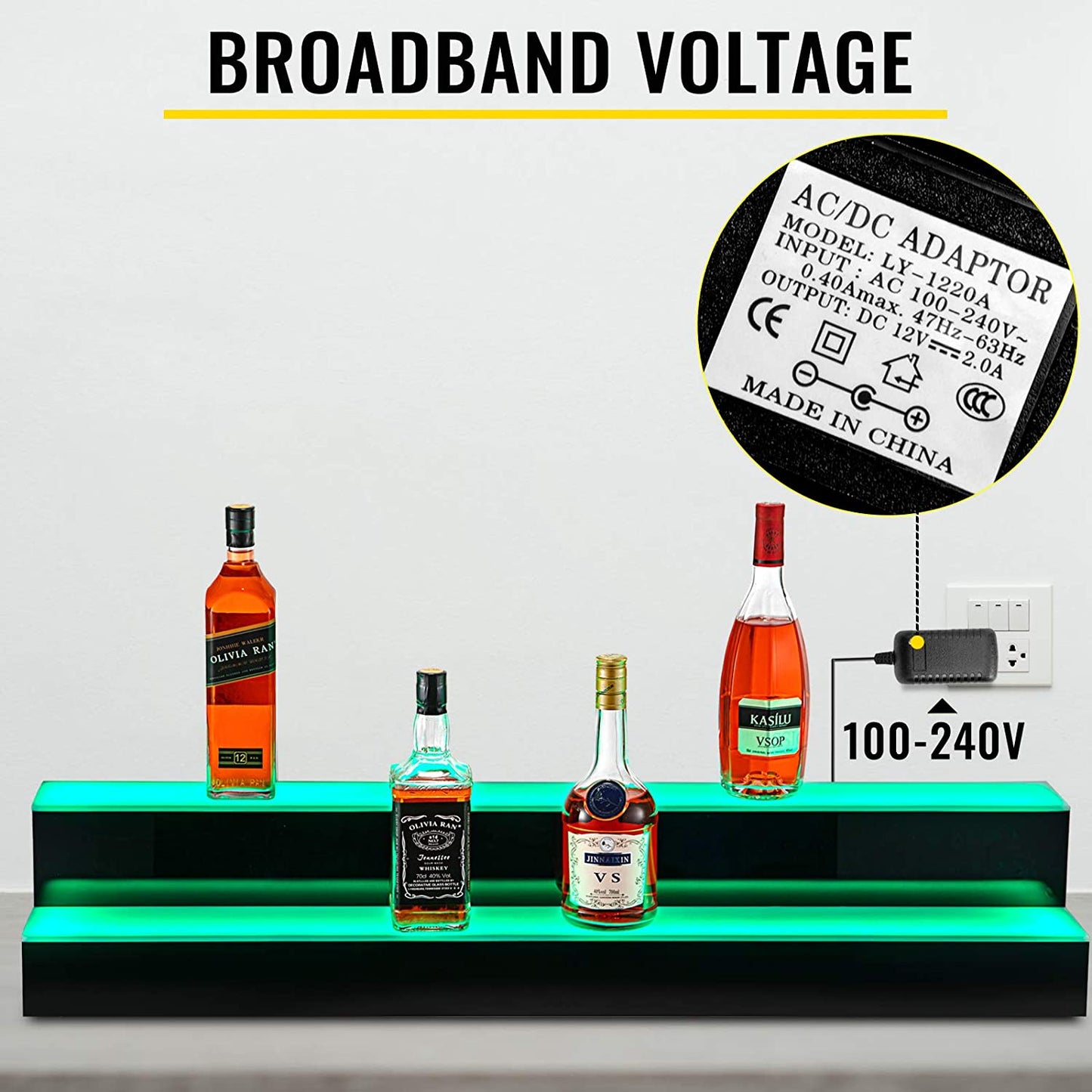 LED Lighted Liquor Bottle Display Shelf, 40-Inch LED Bar Shelves for Liquor, 2-Step Lighted Liquor Bottle Shelf for Home/Commercial Bar, Acrylic Lighted Bottle Display with Remote & App Control