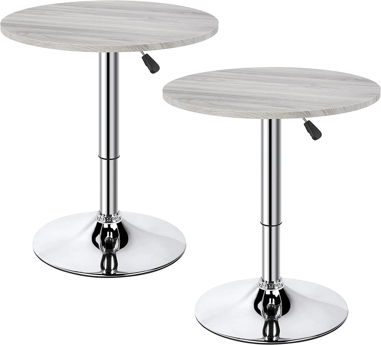 round Pub Bar Table High Top Table Cocktail Table MDF Top with Silver Leg Base 27.4-35.8 Inch Adjustable 88 Lb Capacity, Mahogany Color