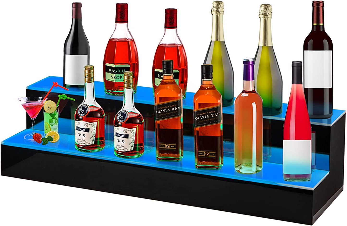 LED Lighted Liquor Bottle Display Shelf, 40-Inch LED Bar Shelves for Liquor, 2-Step Lighted Liquor Bottle Shelf for Home/Commercial Bar, Acrylic Lighted Bottle Display with Remote & App Control
