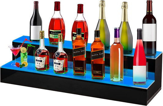 LED Lighted Liquor Bottle Display Shelf, 40-Inch LED Bar Shelves for Liquor, 2-Step Lighted Liquor Bottle Shelf for Home/Commercial Bar, Acrylic Lighted Bottle Display with Remote & App Control