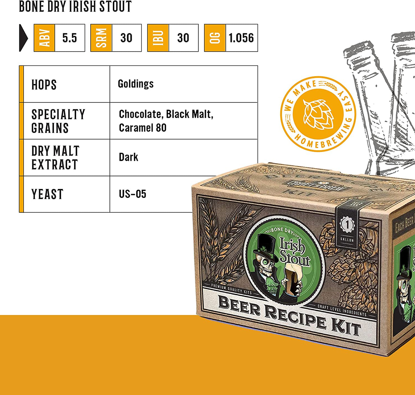 Bone Dry Irish Stout Refill Recipe Kit - 1 Gallon - Ingredients for Home Brewing Beer