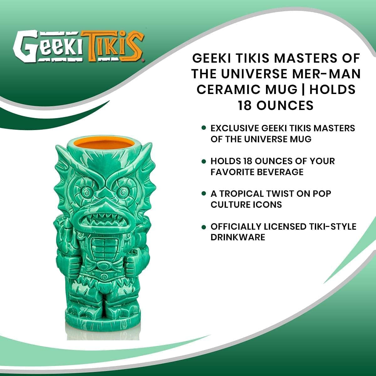 Masters of the Universe Mer-Man Ceramic Mug | Official Collectible Tiki Cup | Tropical Drinkware for Home Barware Set | Holds 18 Ounces