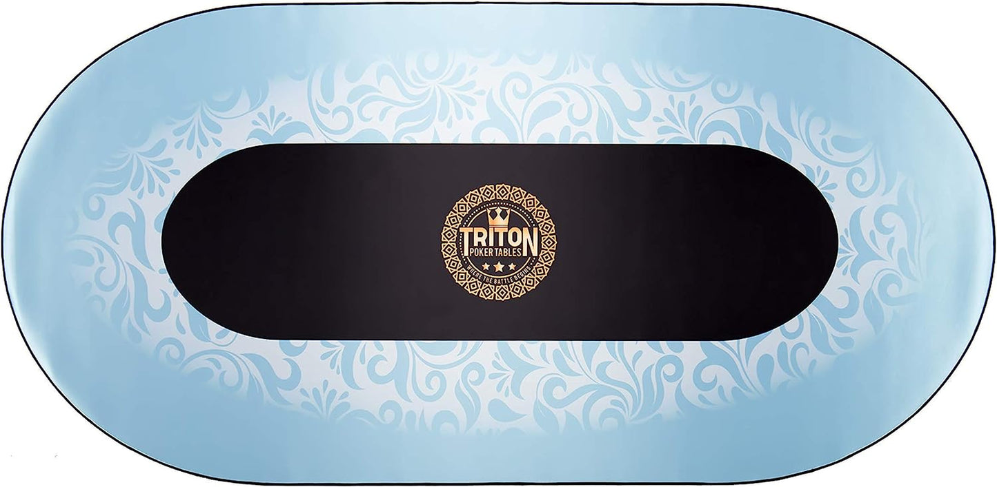 Tritonโข Premium Portable Poker Table Mat 10 Player Blue - Multi-Spandex Fabric Rubber Portable Poker Game Mat with Zippered Oxford Fabric Carry Bag - 77.75" L X 35.5" W