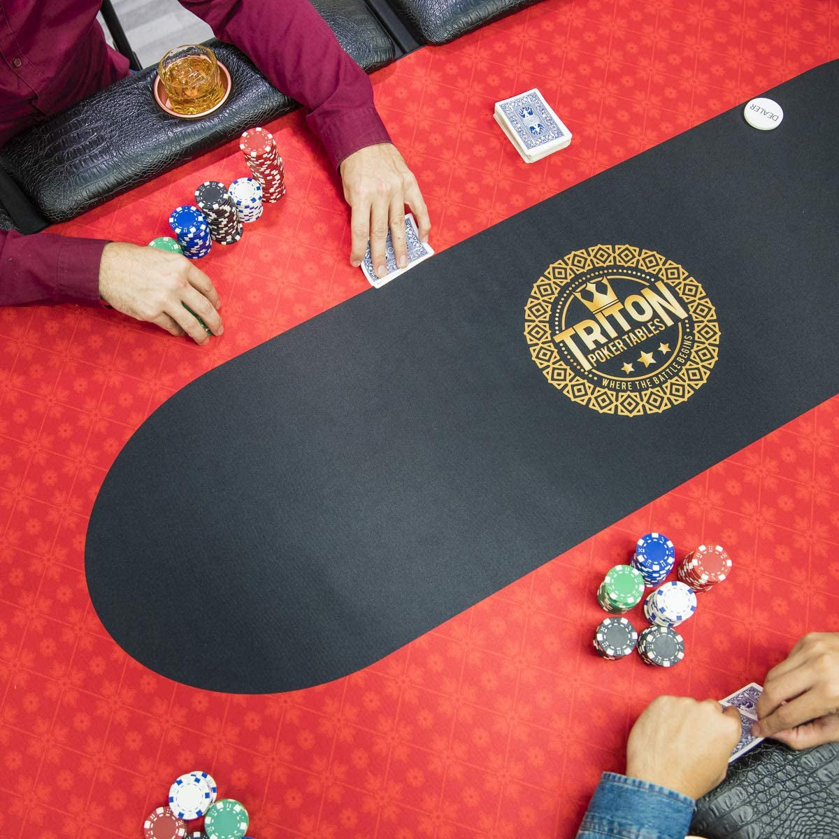 Triton Poker Folding Poker Table Casino Style - 10 Players Oval Portable Texas Hold'Em Poker Table with Mats (Included)