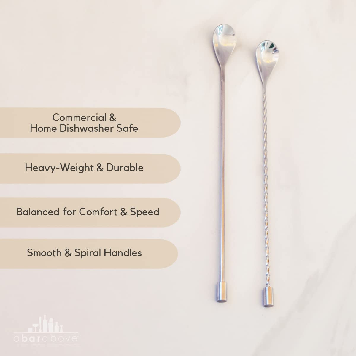 Bar Spoon Set – Drink Mixing Spoons for Mixing Glass or Shaker – Stainless Steel Cocktail Stirrer Set – Heavyweight Drink Stirrers – Professional-Quality Mixing Spoon Set (12”, Set of 2)