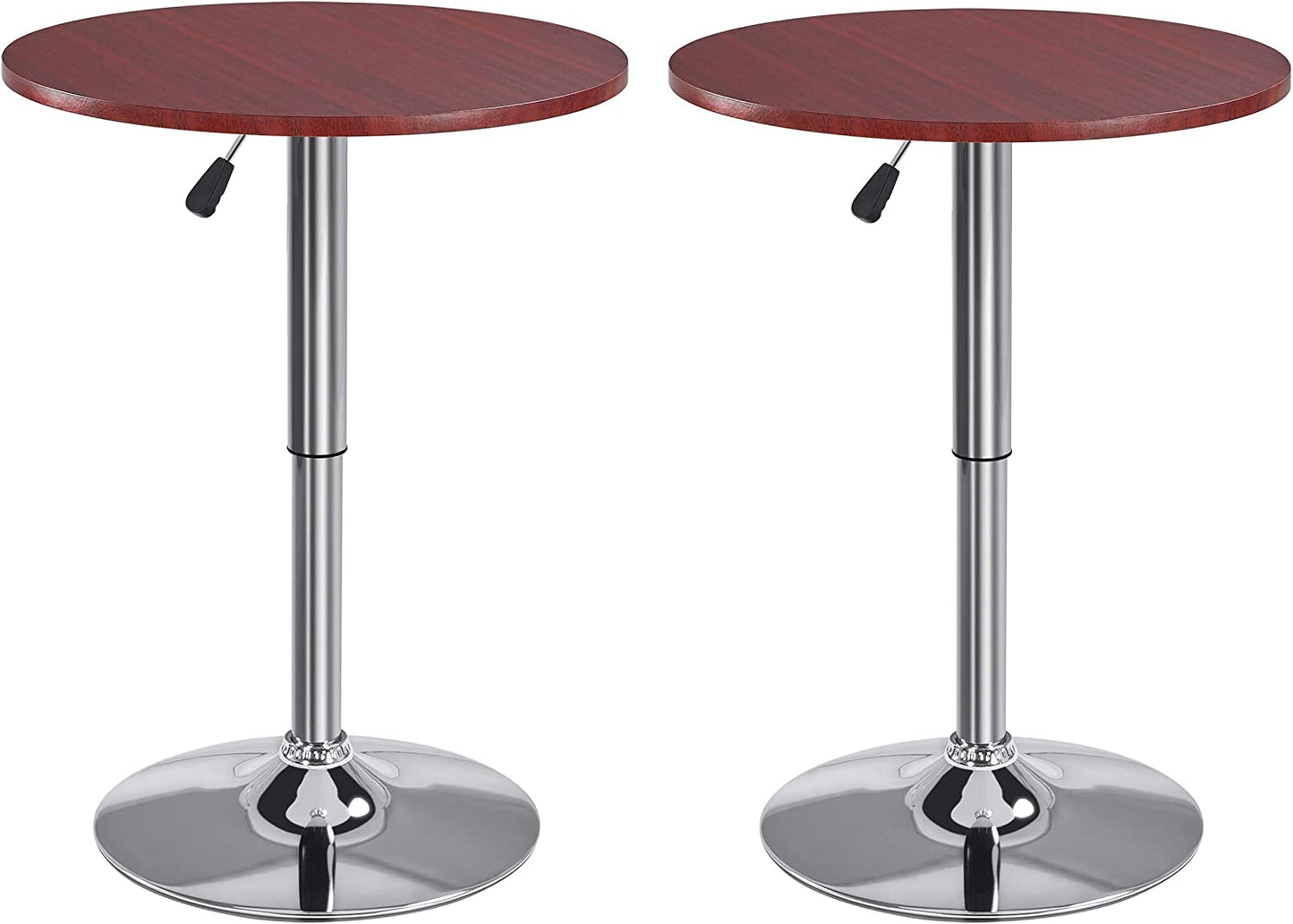 round Pub Bar Table High Top Table Cocktail Table MDF Top with Silver Leg Base 27.4-35.8 Inch Adjustable 88 Lb Capacity, Mahogany Color