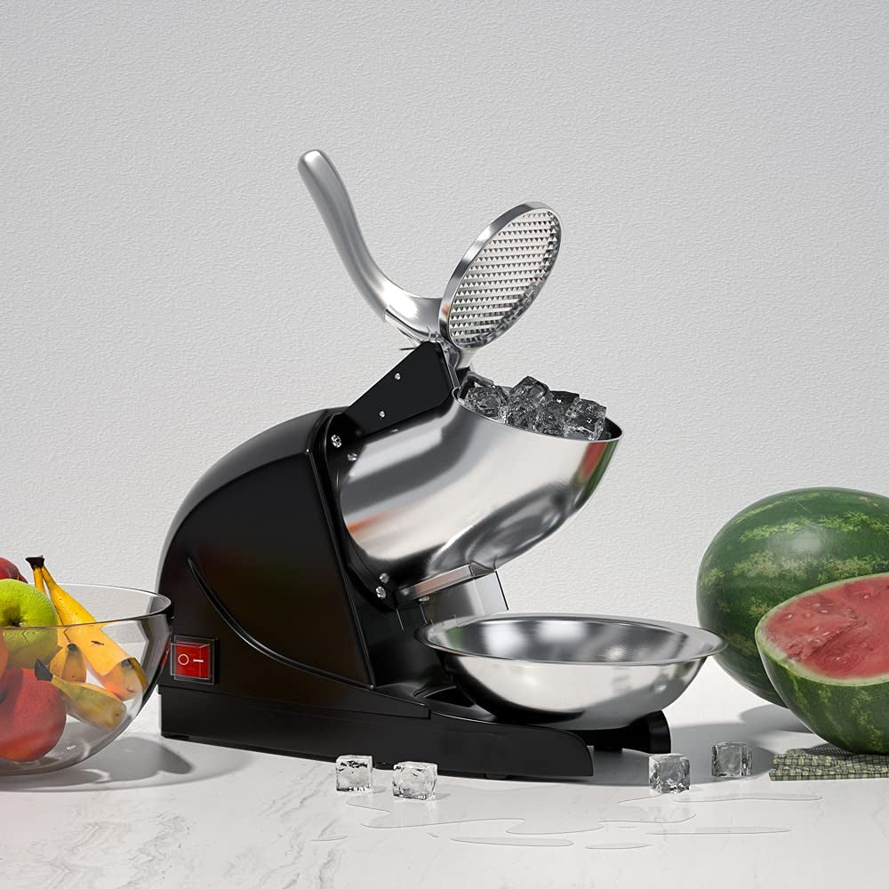 Ice Shaver Prevent Splash Electric Three Blades Snow Cone Maker Stainless Steel Shaved Ice Machine 380W 220Lbs/Hr Home and Commercial Ice Crushers (Black)