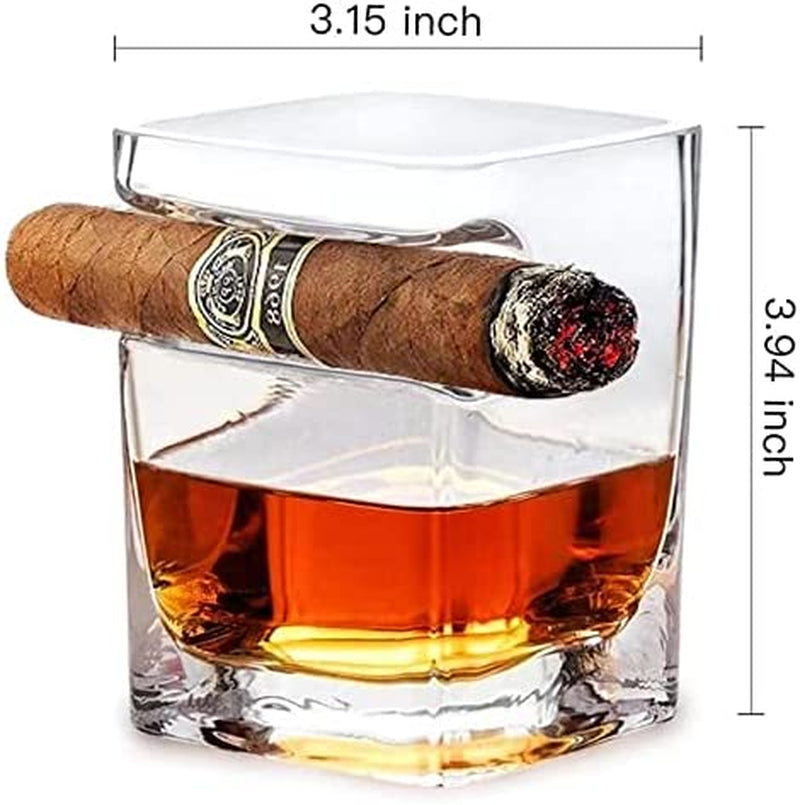 Cigar Whiskey Glasses -12Oz Old Fashioned Glass with Integrated Cigar Tray,Bar Glass Cup, Crystal Whisky Glass Set with Cigar Holder