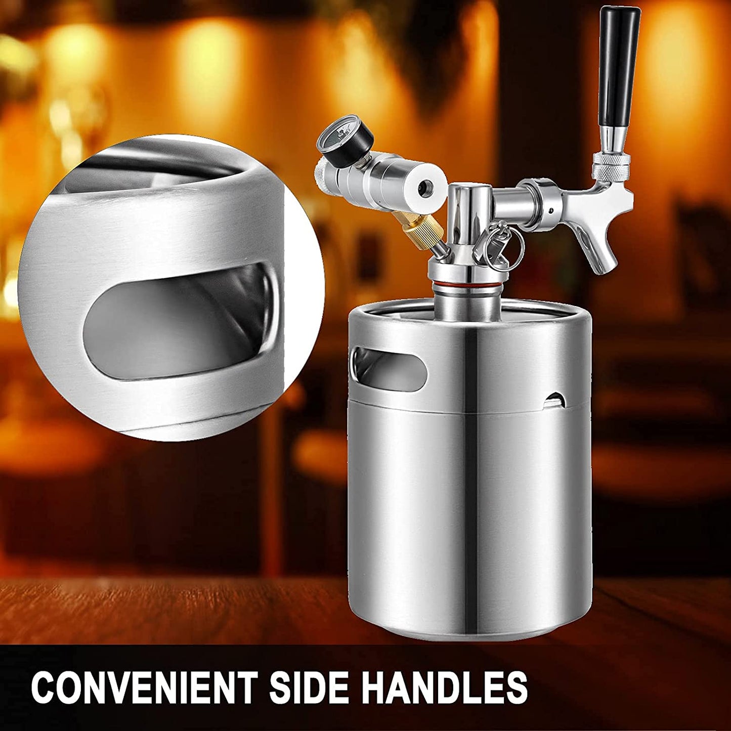 Beer Mini Keg 169 Oz, Mini Keg Growler W/Tap Faucet, Pressurized Growler 304 Stainless Steel Pressurized Beer Growler with Co2 Pressure Regulator, Beer Dispenser Portable Carbonated Growler