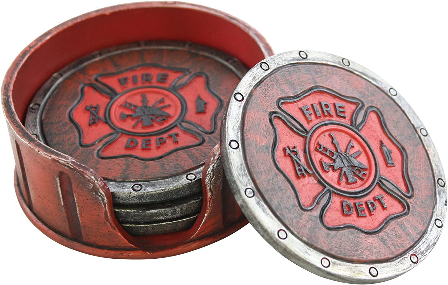 5Pc Whiskey Bourbon Barrel Drink Coasters, Unique Bar Decor & Accessories, Beer & Whiskey Glass Coaster - Home Decorations for Dining Room or Home Bar - Modern Coaster Set with Holder for Man Cave