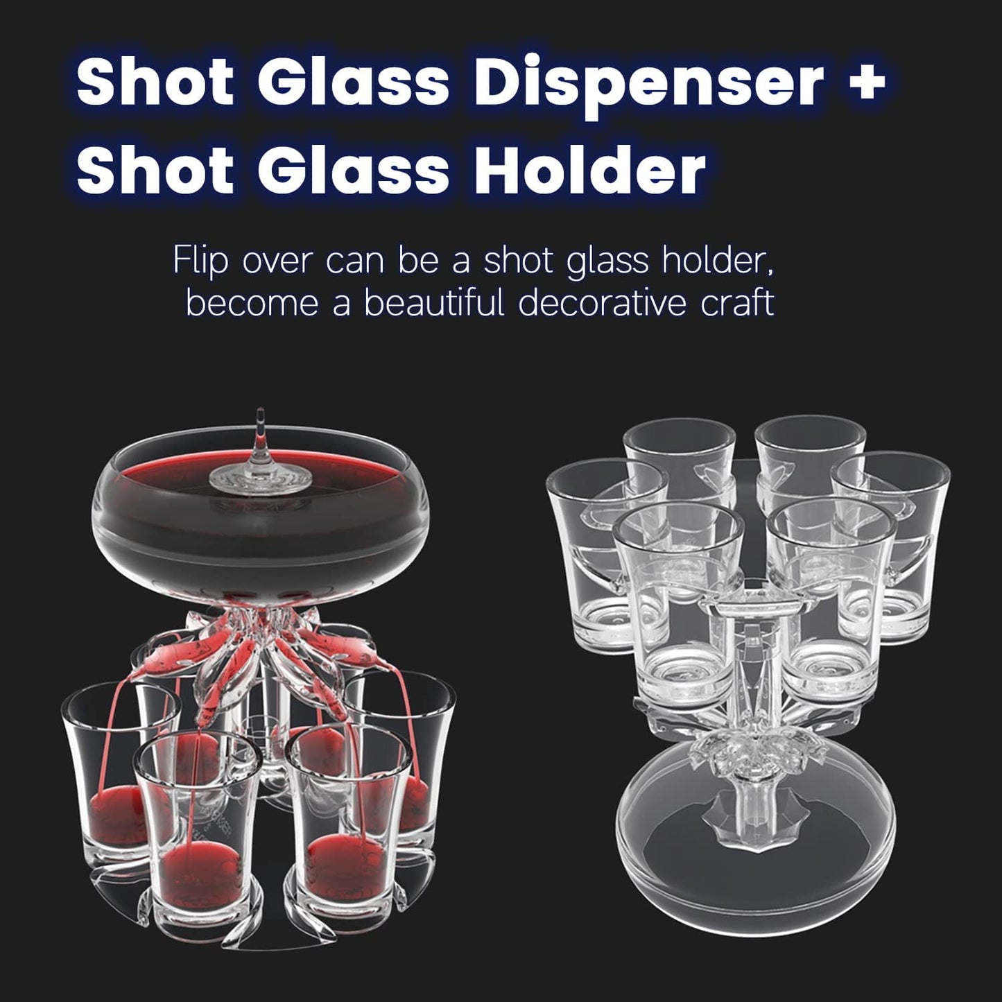 Shot Dispenser with 6 Shot Glasses Set - Party Drink Dispenser Liquor Dispenser and Holder Shot Pourer for Beverage | Cider | Liquor | Cocktail - Fun Bar Accessories Home Gifts (V2)