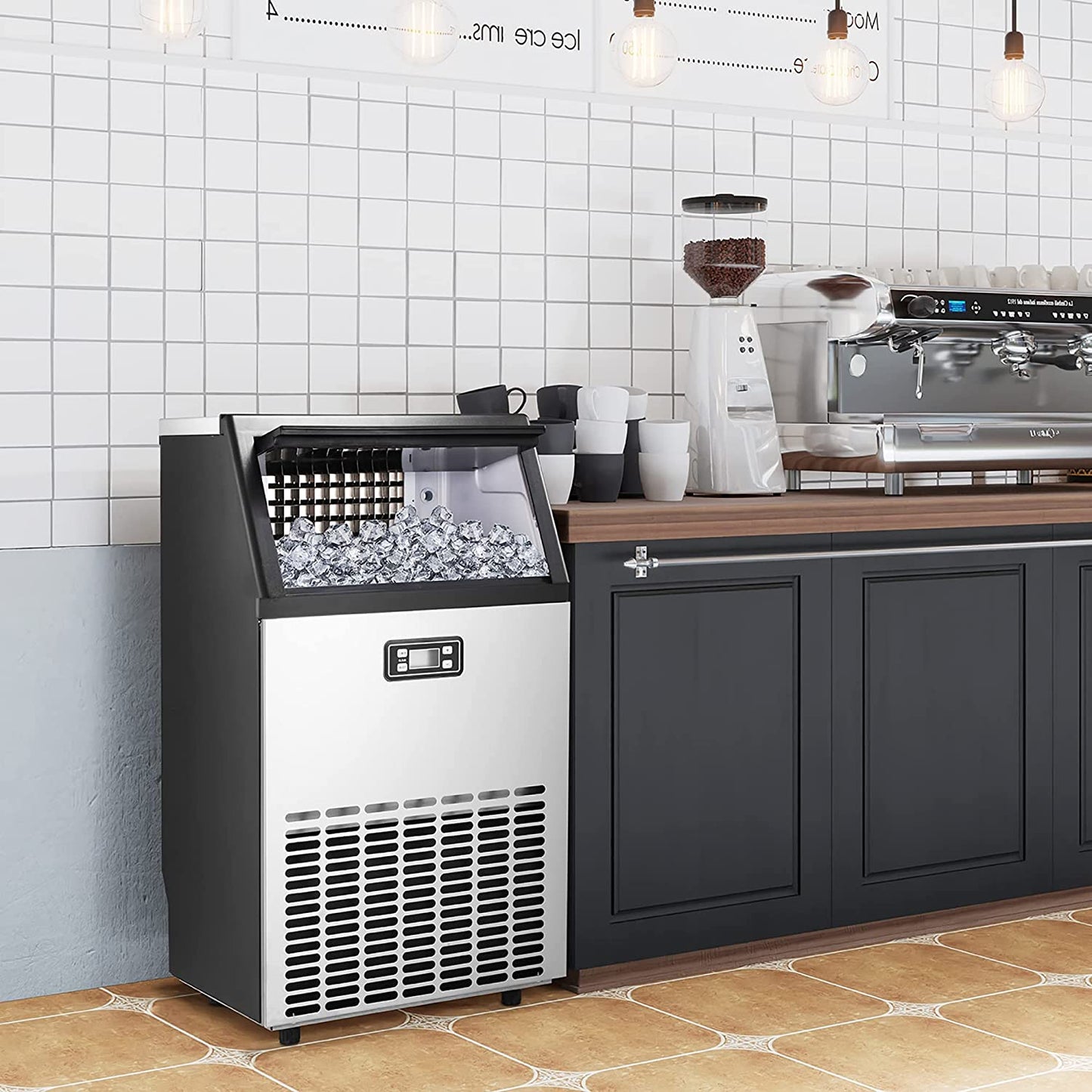 Ice Maker, Commercial Ice Machine,100Lbs/Day, Stainless Steel Ice Machine with 48 Lbs Capacity, Ideal for Restaurant, Bars, Home and Offices, Includes Scoop