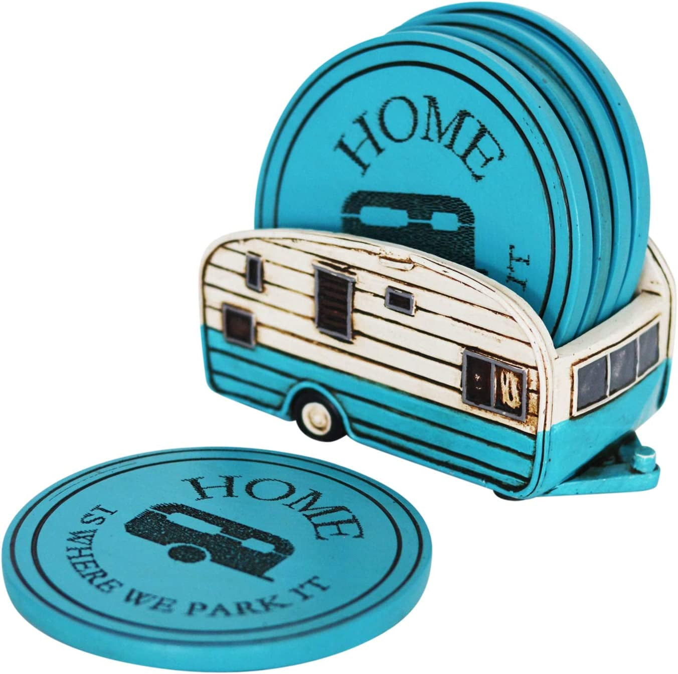 5Pc Whiskey Bourbon Barrel Drink Coasters, Unique Bar Decor & Accessories, Beer & Whiskey Glass Coaster - Home Decorations for Dining Room or Home Bar - Modern Coaster Set with Holder for Man Cave