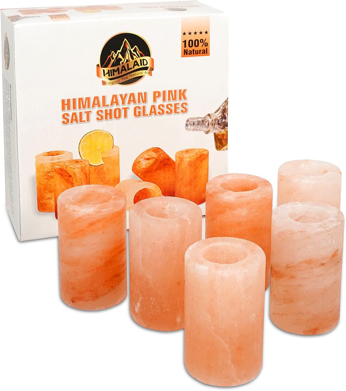 Pink Himalayan Salt Shot Glasses Hand Carved from 100% Natural Pink Salt Glasses Add Light Flavor to Food Cooking Accessory Tequila Shot Glasses Himalayan Salt Luxurious Holiday Gift Pack - Set of 6