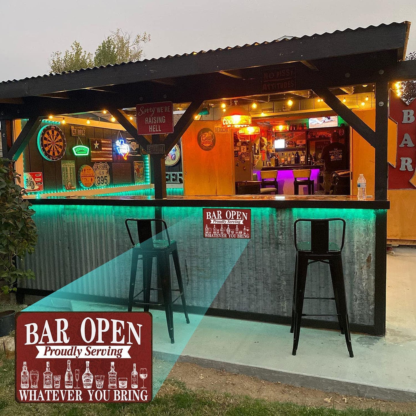 Bar Open Metal Tin Sign Vintage Bar Man Cave Funny Wall Decoration Bar Sign 12X8 Inch