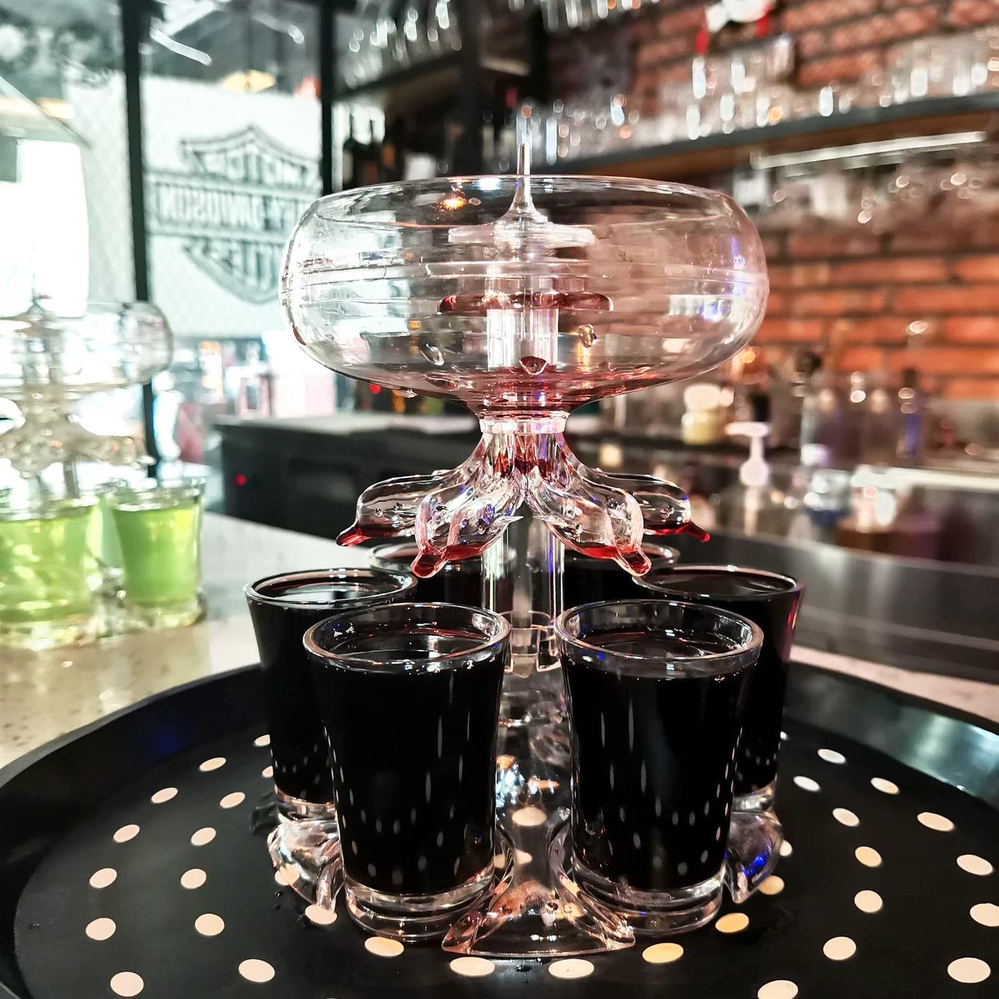 Shot Dispenser with 6 Shot Glasses Set - Party Drink Dispenser Liquor Dispenser and Holder Shot Pourer for Beverage | Cider | Liquor | Cocktail - Fun Bar Accessories Home Gifts (V2)
