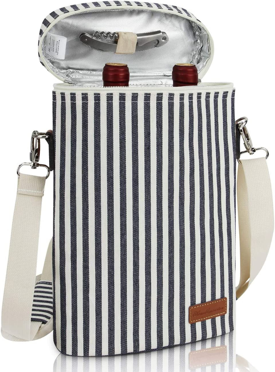3 Bottle Insulated Wine Tote Cooler Bag, Portable Wine Carrier with Corkscrew Opener and Shoulder Strap for Beach Travel Picnic, Unique Wine Carrier for Wine Lover Gifts Grey