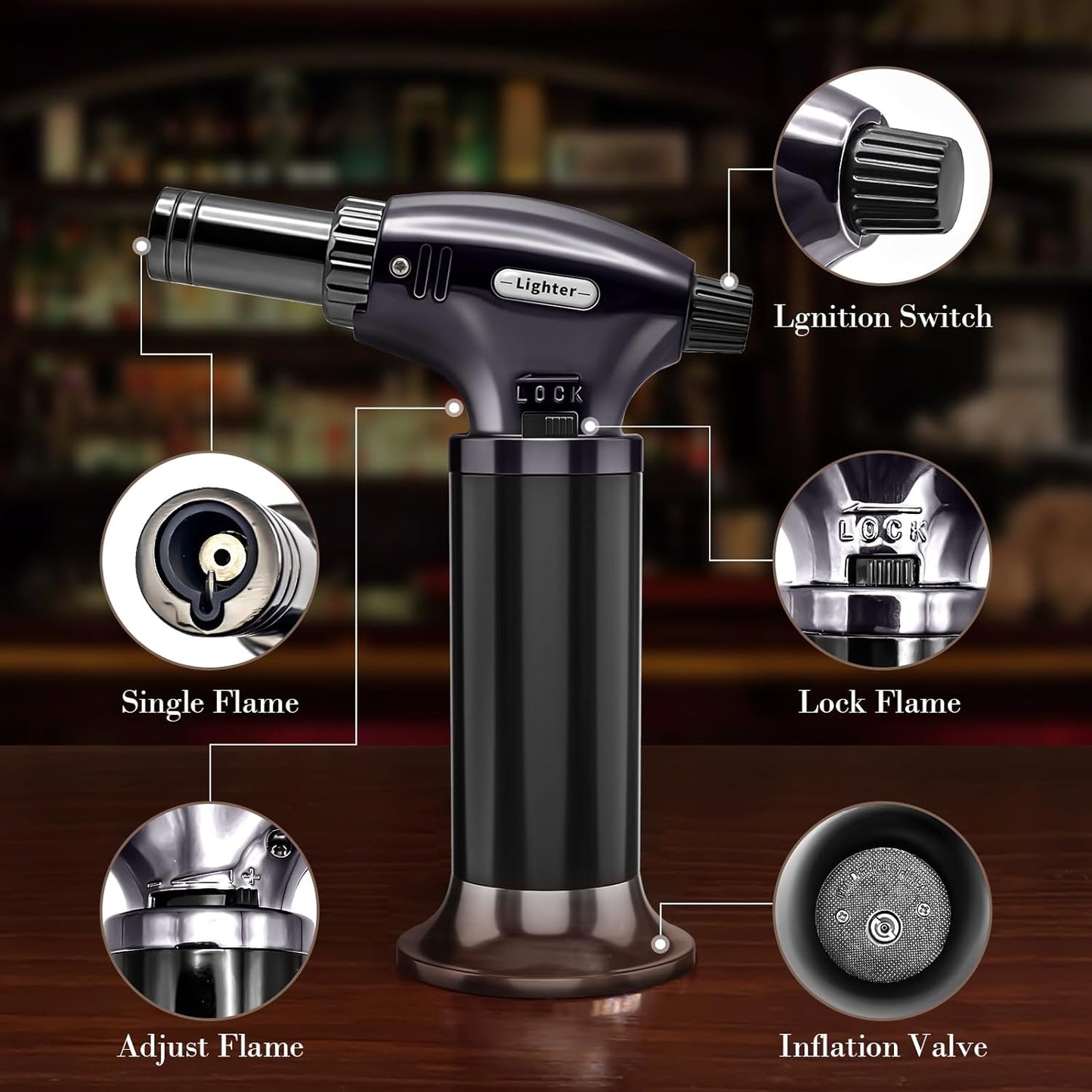 Cocktail Smoker Kit with Torch - 8 Flavors Wood Chips - Old Fashioned Cocktail Kit, Whiskey Smoker Kit, Drink Smoker, Whiskey, Birthday Bourbon Gifts for Men, Dad, Husband (Without Butane)