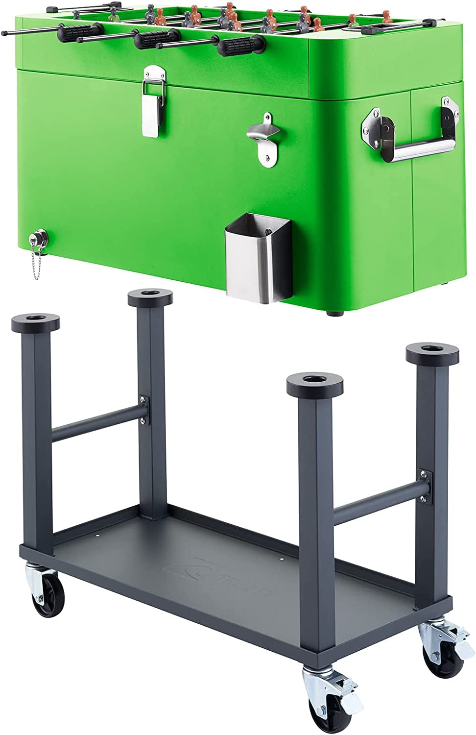 80 Quart Beverage Cooler and Ice Chest with Foosball Table Top and Bottle Opener, Rolling Cart with Storage Shelf, Detachable Tub Design, 96 Can Capacity, Includes Protective Cover