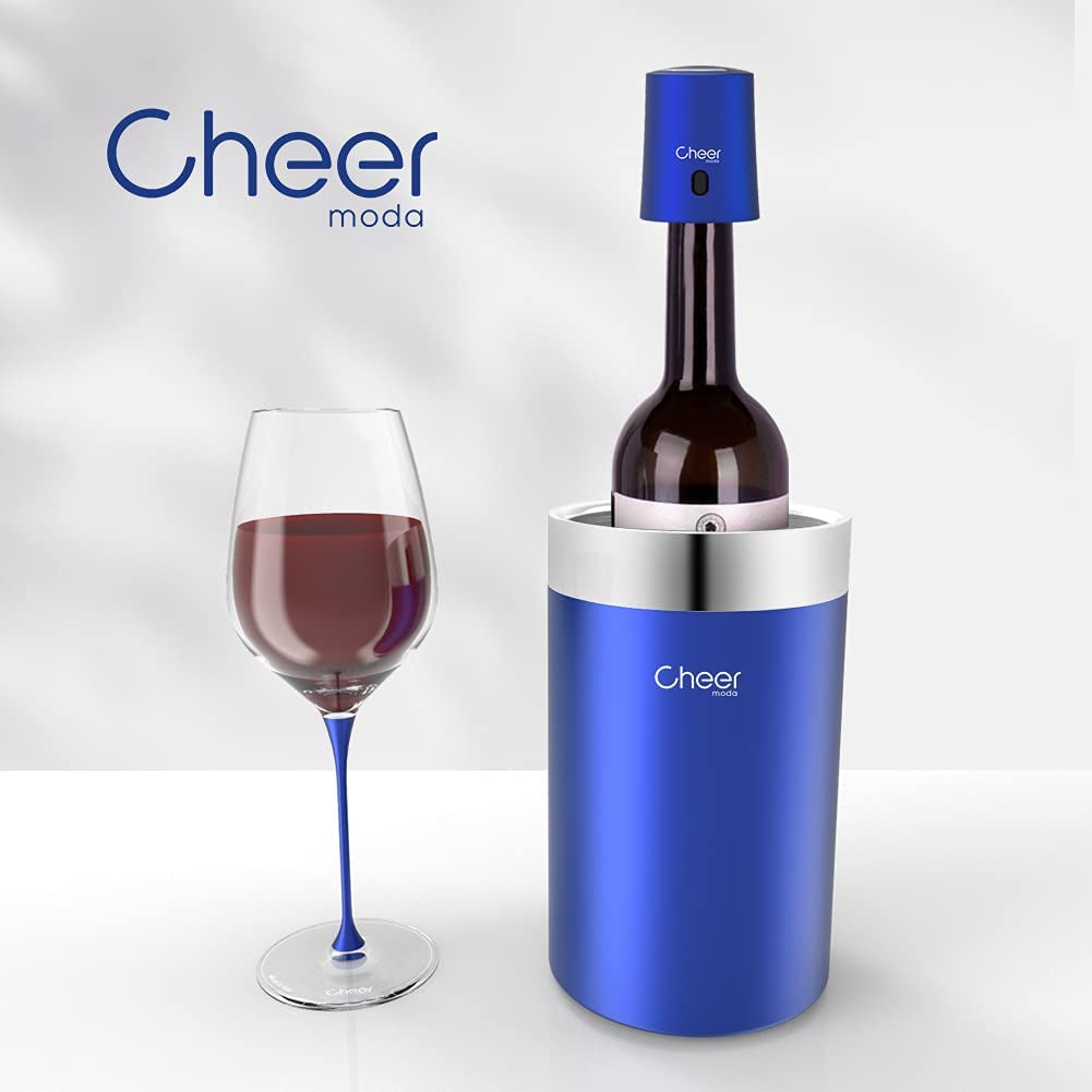 Wine Chiller - Premium Iceless Wine Cooler, Keeps All 750Ml Bottles Cold for Hours, Elegant Insulated Champagne Bucket & Wine Bottle Cooler Ice Bucket, Blue