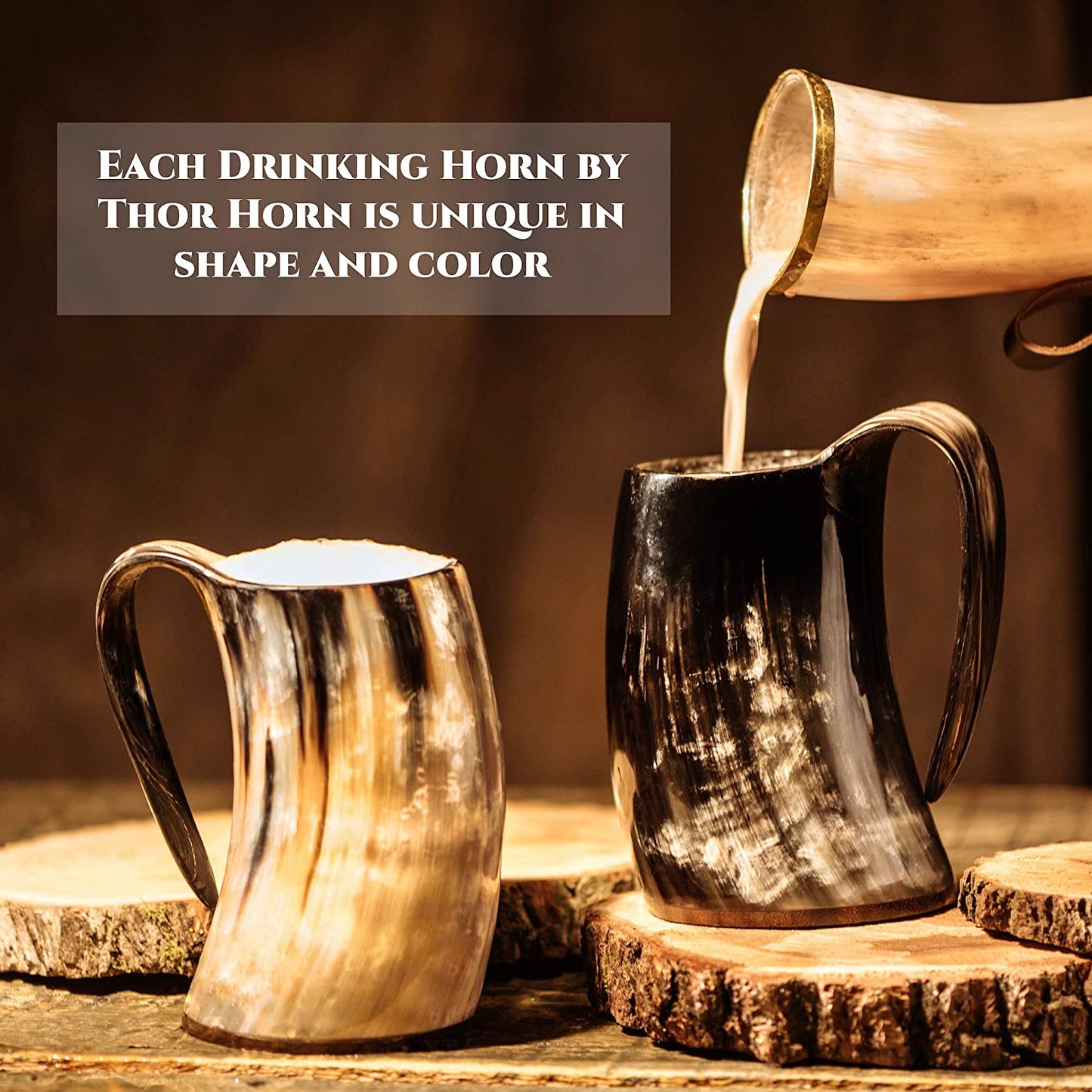 Viking Drinking Horn Mug, 15-20 Oz Natural Ox Horn Cup & Cofee Stein | Cool Unique Beer Gift for Men and Women, Home Decor Accessories | Medieval Shot Glasses for Ale, Mead, Whiskey, Alcohol