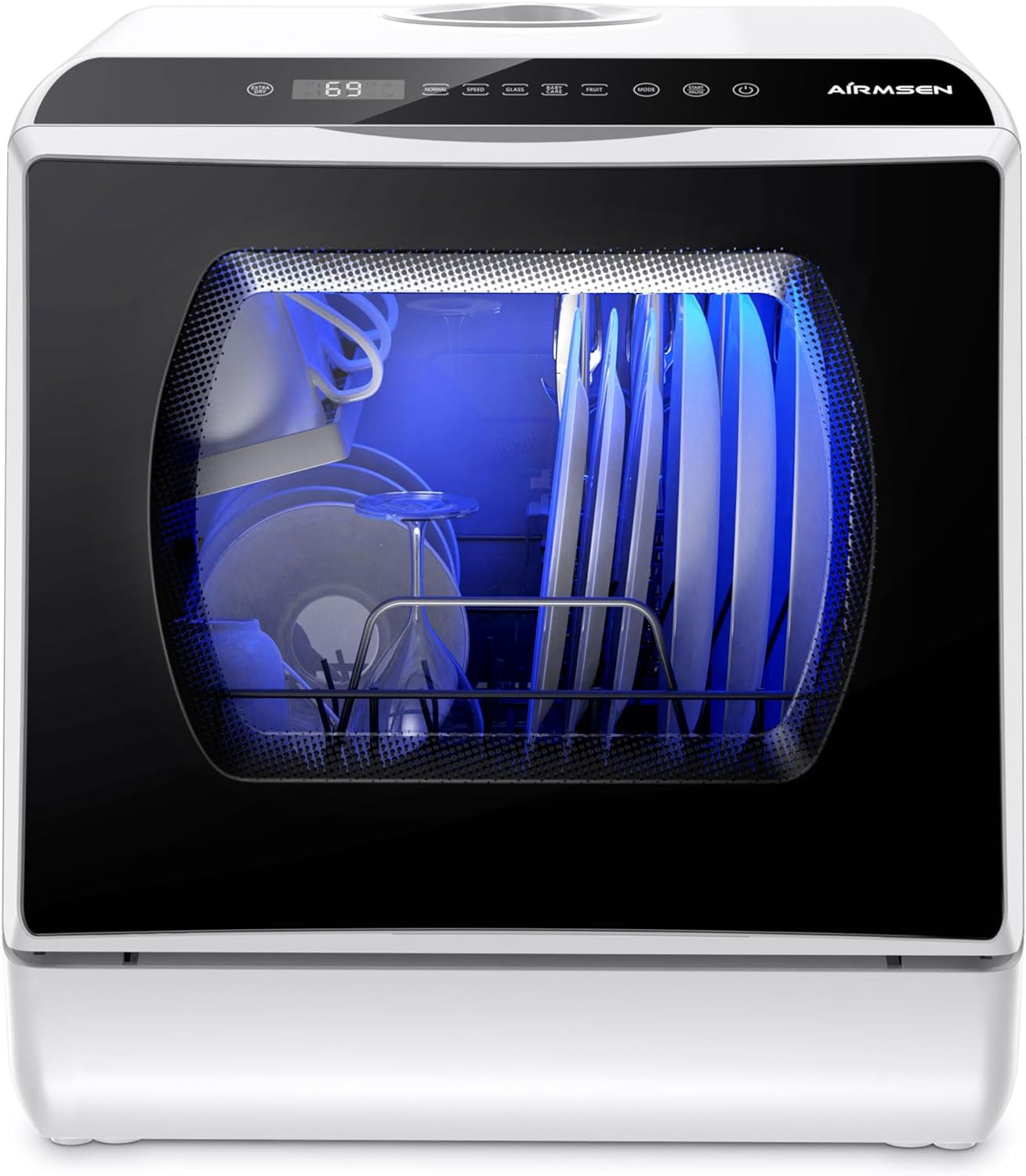 AE-TDQR03 Portable Countertop Dishwasher, Compact Mini Dish Washer with 5-Liter Built-In Water Tank and Air-Dry Function, 5 Washing Programs, Baby Care, Glass & Fruit Wash-White/Black