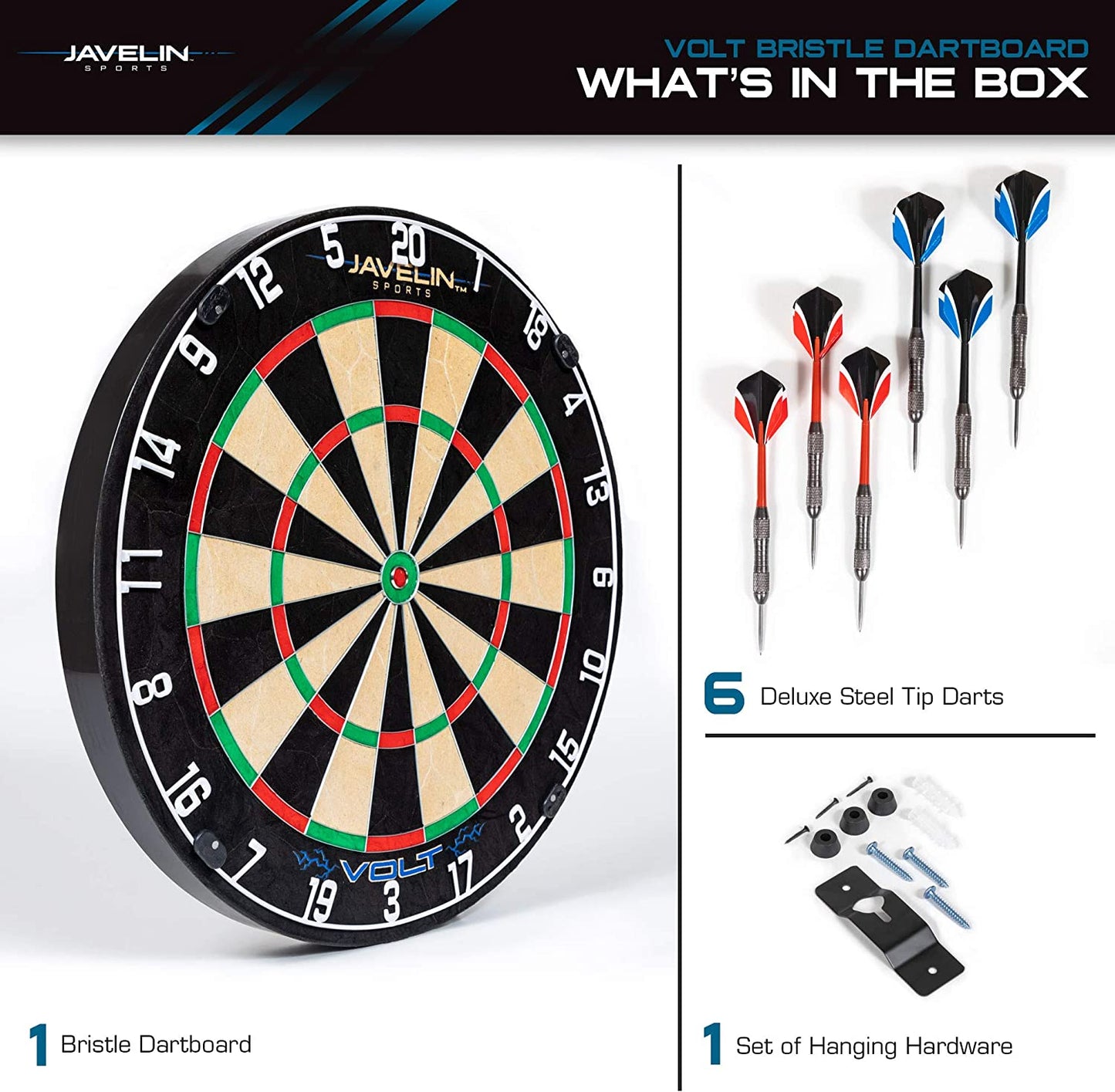 Volt Official Size Bristle Dartboard Set, Premium African Self-Healing Sisal Fibers, Easy-To-Mount Board- Perfect for Family Game Room, Basements, Bar, Man Cave, or Garage