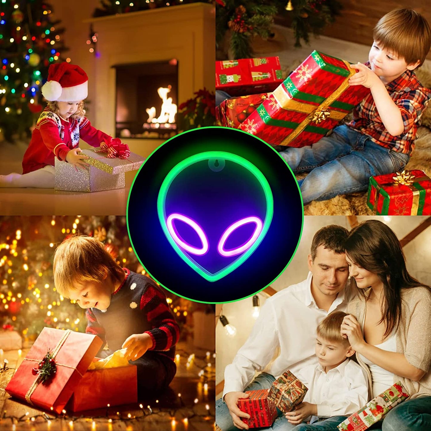 Alien Neon Sign Christmas Decoration Purple Green LED Alien Neon Light Usb/Battery Operated Cool Alien Light up Sign for Wall Decor Game Room Aesthetic Hanging Light for Man Cave Stuff, Bedroom, Bar, Party