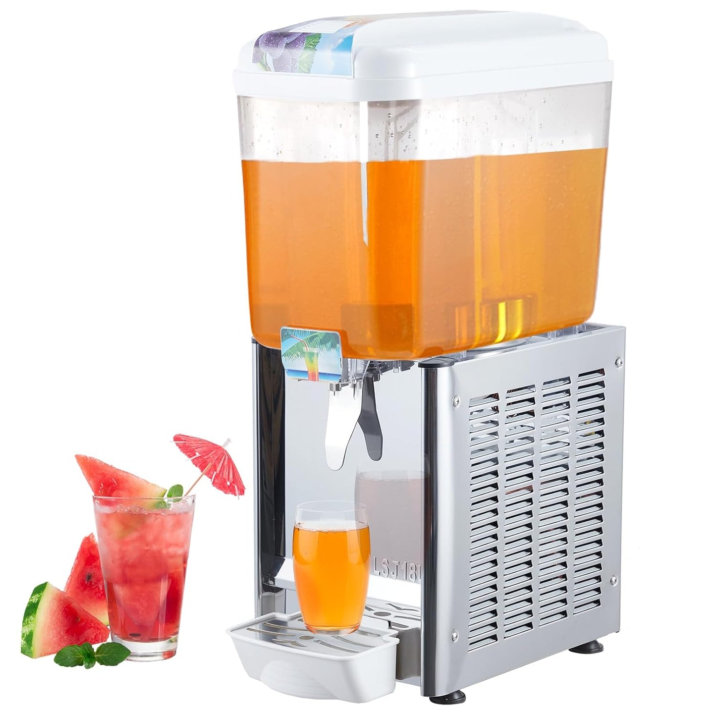 Commercial Beverage Dispenser, 1 Tanks 4.75 Gallon 18L Commercial Juice Dispenser, 18 Liter per Tank, 180W Stainless Steel Food Grade Ice Tea Drink Dispenser with Thermostat Controlle
