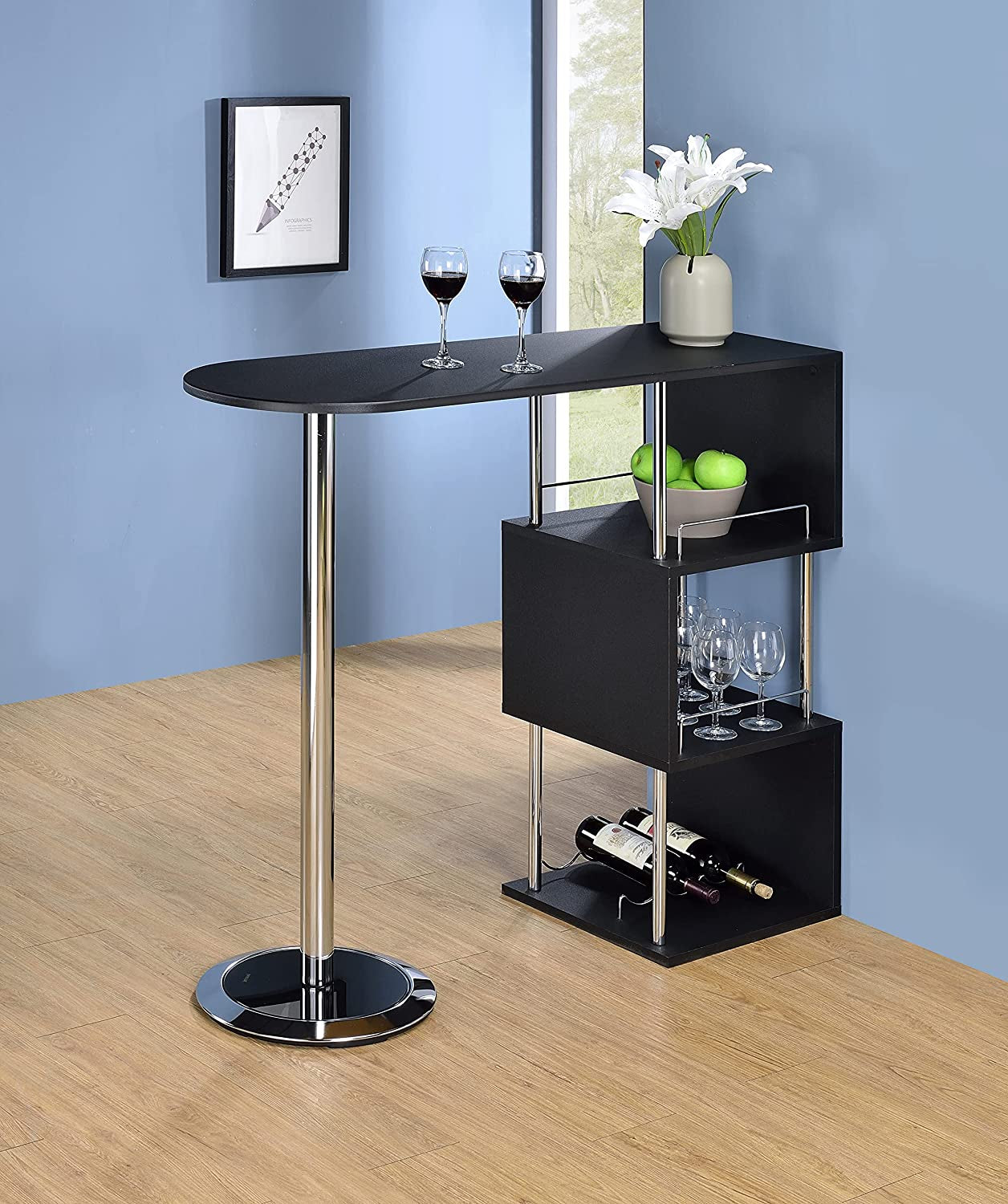 Minorca Modern Wine Bar Table W/Shelves (White)