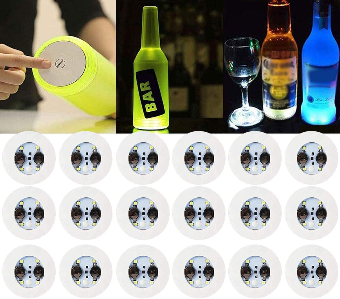 LOGUIDE LED Coaster,Light up Coasters,Led Bottle Lights, Bottle Glorifier,Led Sticker Coaster Discs Light up for Drinks,Flash Light up Cup Coaster Flashing Shots Light (Cool-White)