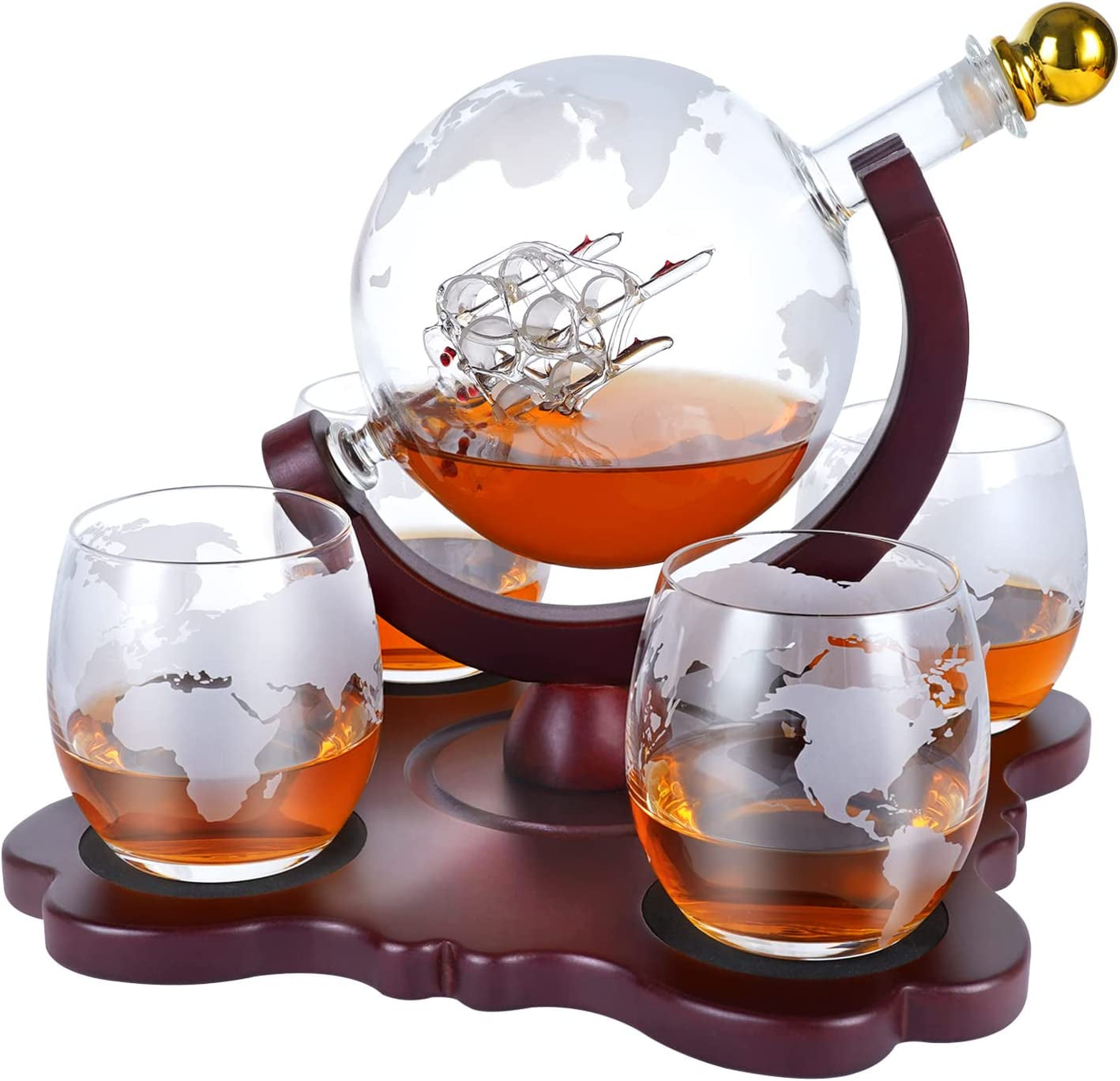 Gifts for Men Dad, Unique Valentines Day Anniversary Birthday Gift for Him Husband Boyfriend Groomsmen, Globe Decanter Set with 2 Glasses, Wedding Bourbon Liquor Scotch Cool Stuff Presents for Her