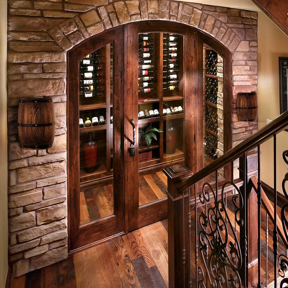 Antique 2 Pack Wood Wine Barrel Wall Sconce Lighting Fixture up and down Indoor Wall Lamps for Bar Area Steampunk Theme