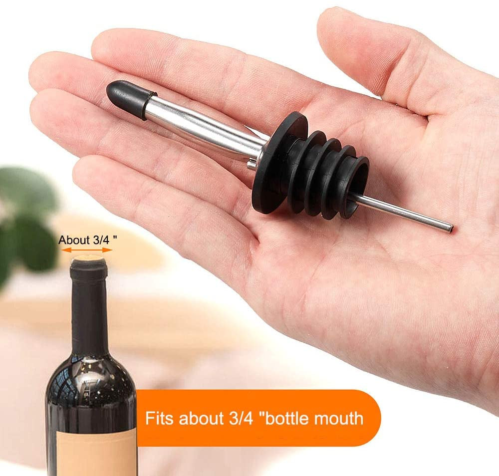 6PCS Stainless Steel Pourers, Speed Pourer, Liquor Bottle Pourers and Vinegar Tapered Stopper Spout, Liquor Pourers with Rubber Dust Caps