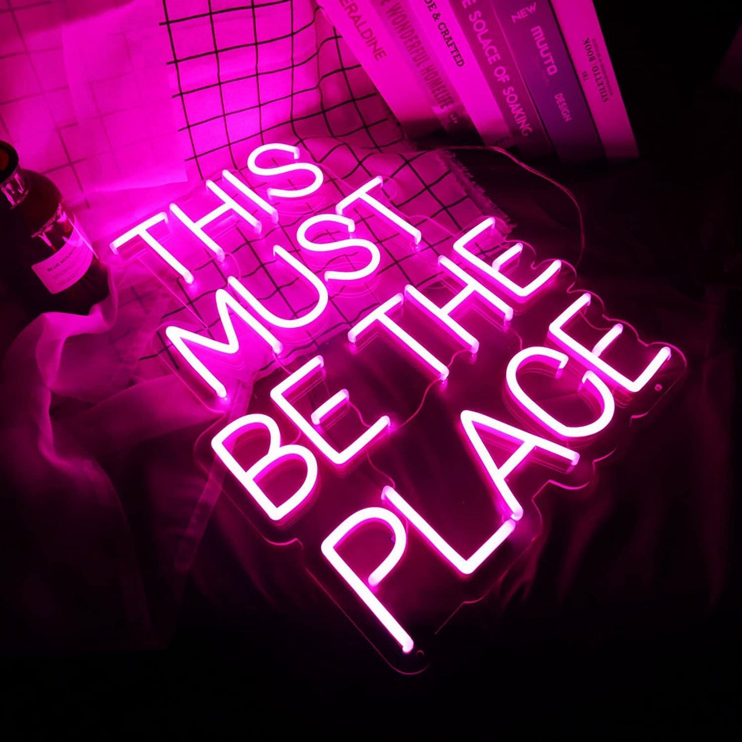 This Must Be the Place Neon Sign Custom Neon Sign Wall Decorations Wedding Neon Sign for Weddings Anniversaries Party Flex Led Neon Light Sign Wedding Decor (Pink)