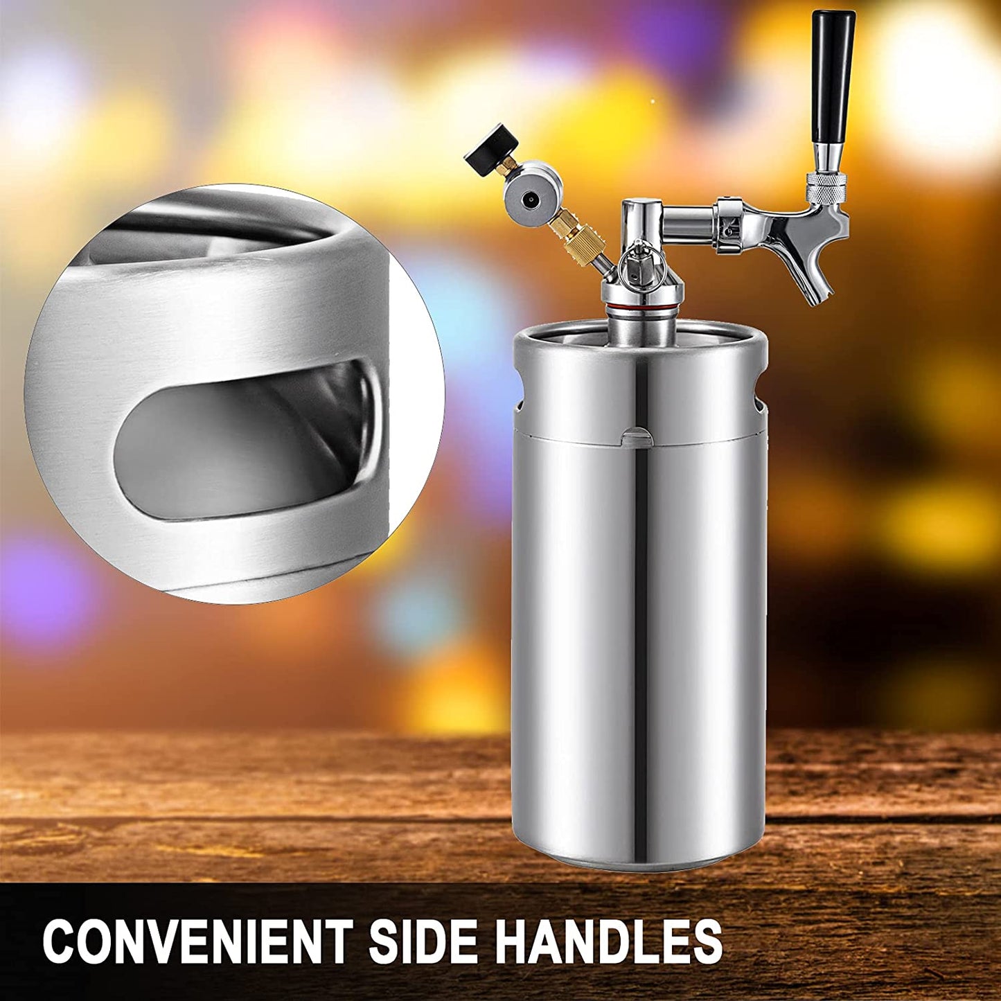 Beer Mini Keg 135 Oz, Mini Keg Growler W/Tap Faucet, Pressurized Growler 304 Stainless Steel Pressurized Beer Growler with Co2 Pressure Regulator, Beer Dispenser Portable Carbonated Growler