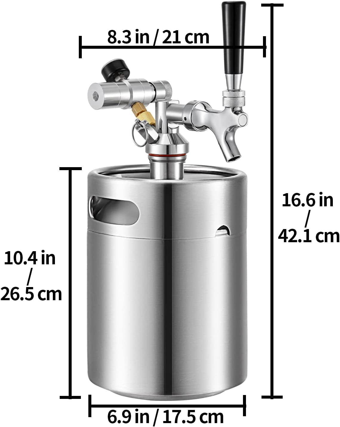 Beer Mini Keg 169 Oz, Mini Keg Growler W/Tap Faucet, Pressurized Growler 304 Stainless Steel Pressurized Beer Growler with Co2 Pressure Regulator, Beer Dispenser Portable Carbonated Growler