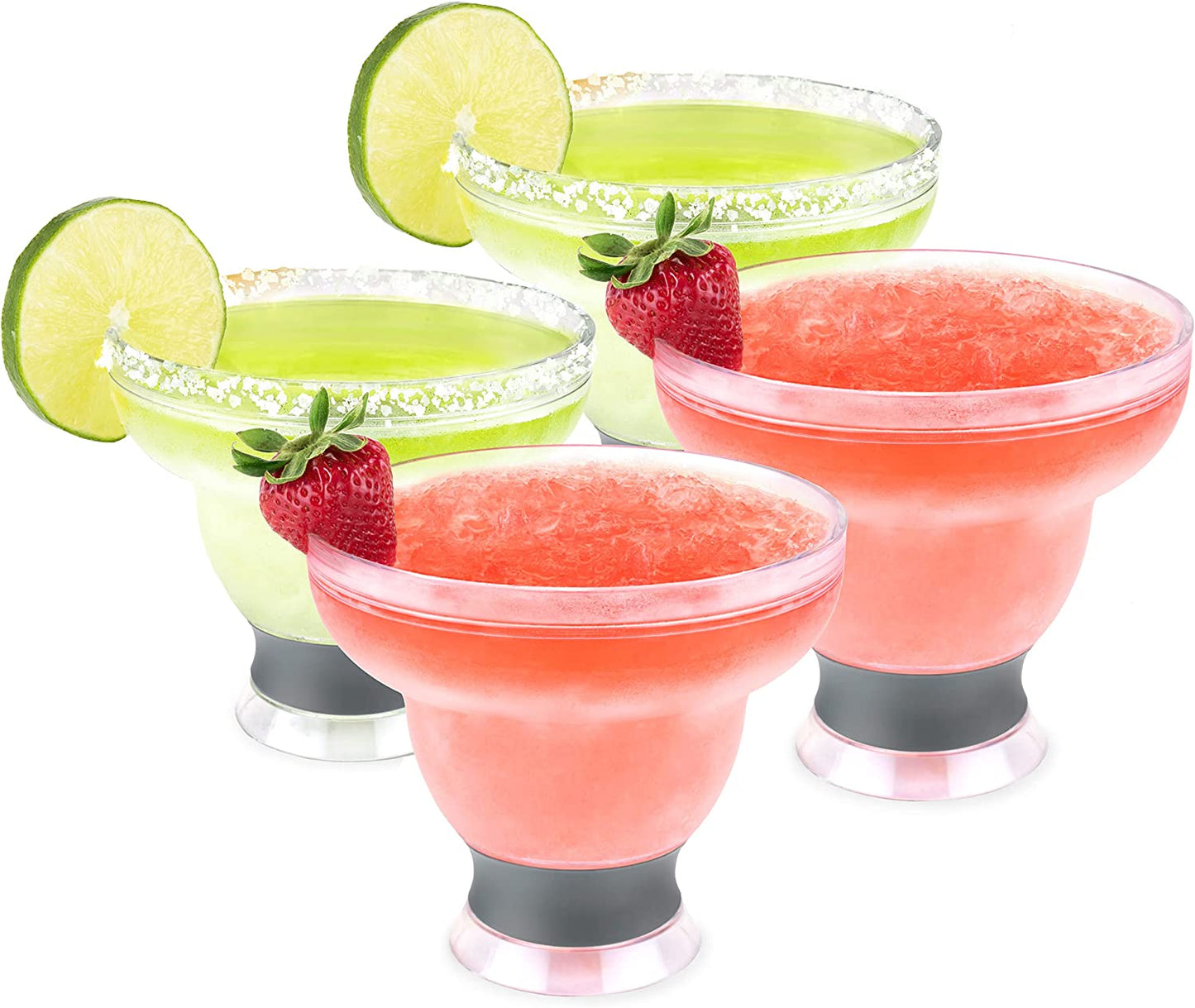 Freeze Margarita Cooling Cups, Freezer Gel Chiller Double Wall Plastic Frozen Cocktail Glass, Set of 4, Grey